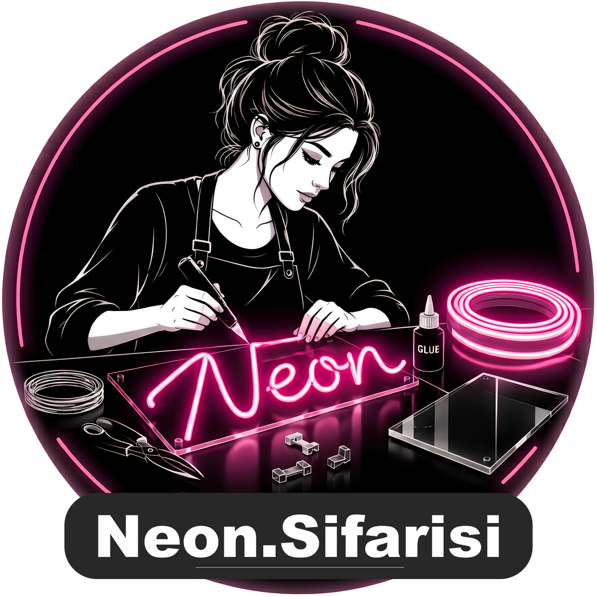 Neon.Sifarisi loqosu: neon yazı hazırlayan usta qız